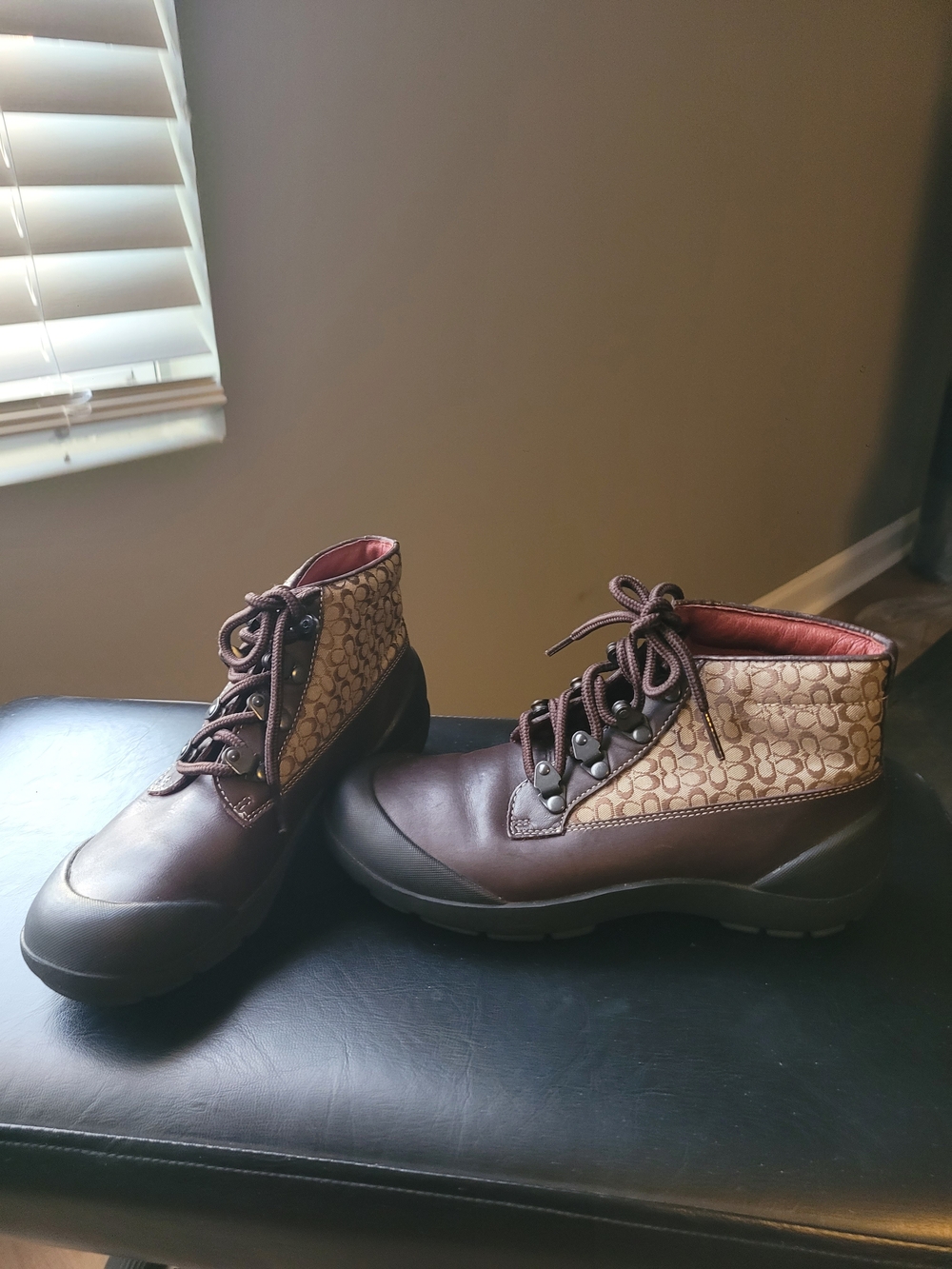 Coach Brown Leather and Signature Canvas Ankle Boots